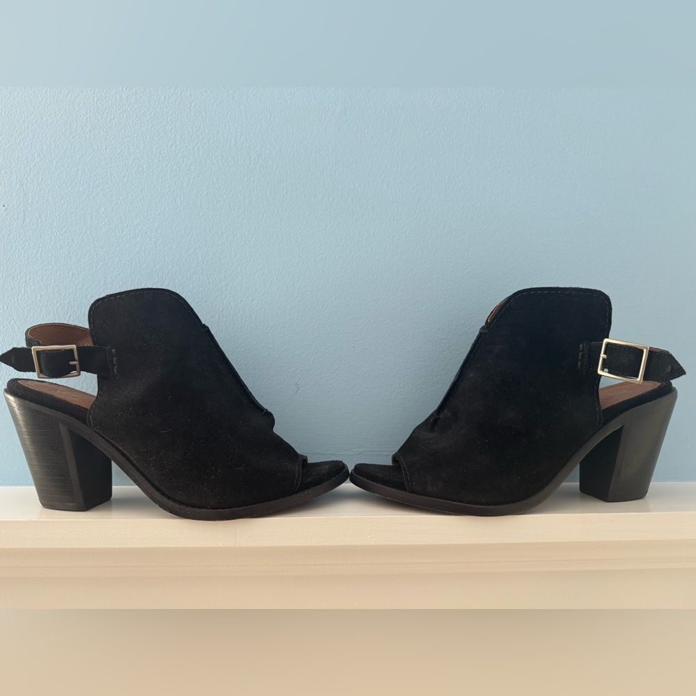 Frye Black Heeled Boots with Buckle Detail